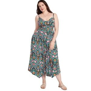 NWT Waist-Defined Sleeveless Matching-Print Maxi Dress, Motley Blue, Size L